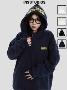 Áo Khoác Hoodie Có Mũ Dây Kéo Đôi Thêu Chữ Ký Trung Quốc