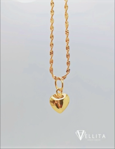[VJ]Cop916 Set2ln1 "Plain Love" Necklace DNA & Pendant 999.9 Bangkok Gold Plated L:32cm - 45cm <Rantai&Buah Love Gemuk>