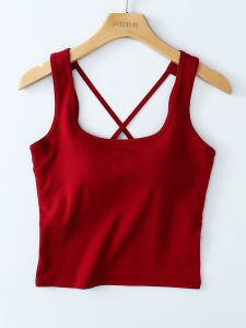 Cross Back Square Collar Vest for Women Summer Outer Wear with Chest Pad Cup Integrated Wear-Free Bra Ali Plaid