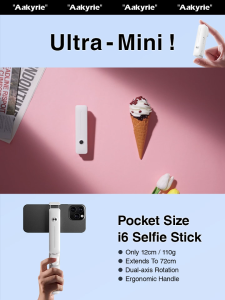 Aakyrie i6 Mini Selfie Stick Portable Handle Extendable Phone Grip Tripod With Bluetooth Remote For Vlogging Travel Video Shooting