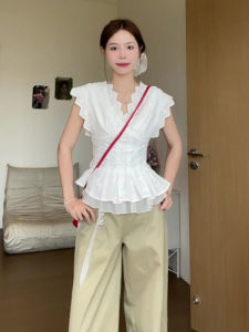 BINKAFENNY | Plus Size Womens Shirt Hollow Out V-Neck Puff Sleeve White Summer Design Slimming Waist Tuck-In Top Korean Style Commute Wear