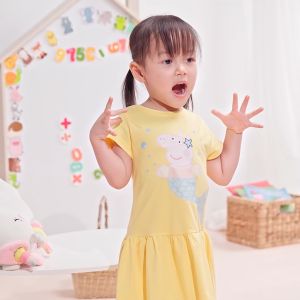 Váy bé gái Peppa Pig đầm cotton tay ngắn cho bé gái Bomines 2-12t 8- 36kg DTNPEPPAHOA