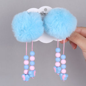 2Pcs Pom-Pom Hairpins Cute Fluffy Ball Hair Clips With Butterfly Beads Dangle Barrette For Girls Children Headwear Accesories