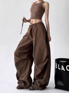 กางเกงกีฬาเอวสูงทรงหลวมสไตล์ฮิปฮอปสำหรับผู้หญิง กางเกงขายาวทรงหลวมสบาย ๆ ฤดูร้อน ทรงหลวม สไตล์อเมริกัน