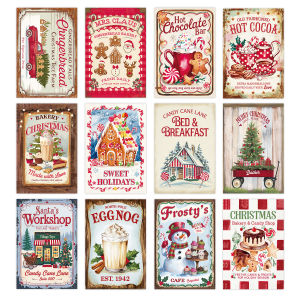 12pcs Vintage Christmas Wall Decals Cards With Sticker For Holiday DecorGift Packaging Case CardHome Bakery Door Windows Decor