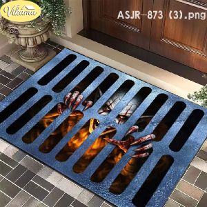VIKAMA Halloween Door Mat 3D Monster Sewer Grate Print Non Slip Rug For Entrance Hallway Horror Party Home Decoration
