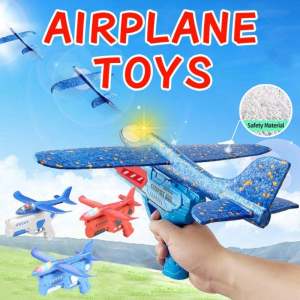 Kids Airplane Launcher Toys 24CM LED Foam Glider Catapult Plane Toy for Boys Outdoor Flying Toys Birthday Gifts for Children