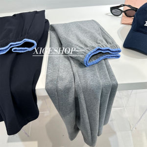 Quần Nỉ Ống Đứng Màu Khối Cao Cấp Cho Nữ Mùa Thu 2025 Quần Ống Rộng Cotton Polyester Spandex Có Chi Tiết Thắt Lưng