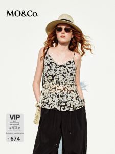 MO&Co. | Daisy Print Beaded Strap V-Neck Top