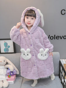 Thick Coral Fleece Childrens Robe Velvet Bathrobe Girls Home Clothes Sleepwear Winter Season Cartoon Style Baby Clothes