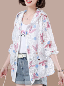 เสื้อคลุมกันแดดมีฮู้ดสำหรับผู้หญิง ทรงหลวม แขนยาว ปกโปโล ผ้าโพลีเอสเตอร์ ฤดูร้อน 2024 เสื้อคลุมกันแดดแบบบาง