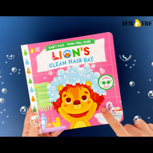 BEAR TALE Lions Clean Hair Day Push And Pull Book for Kids Preschool Hygiene Habit Education 10 Pages
