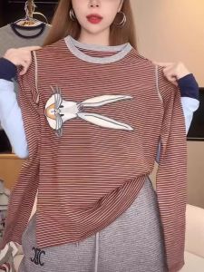 ผู้หญิง เสื้อยืดแขนยาวลายกระต่าย งานปัก ทันสมัย หลากหลาย Youthful พรางหุ่น เสื้อชั้นฐาน ผ้าฝ้าย Blend