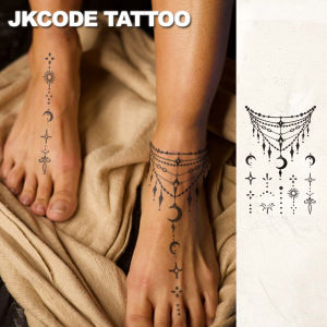 Waterproof Mehndi Design Semi-permanent Tattoos Hands Temporary Tattoos Star and Moon Bracelet， Waterproof Realistic Fake Ta