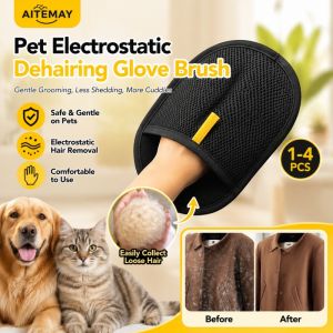Aitemay 1-4pcs Dual-Sided Anti-Static Pet Hair Removal Gloves | Reusable Dog Cat Grooming & Cleaning Tool for Carpets Furniture | Static-Free Brush Gloves Instant Fur Remover