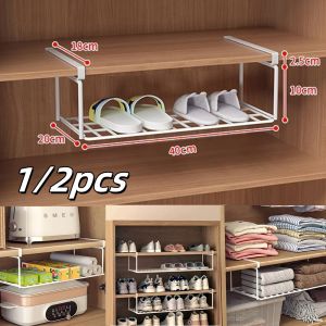 1/2pcs Adjustable Shoe Rack Space-Saving Layered Organizer Under-Shelf Shoe Holder With Hanging Basket Telescopic Storage God