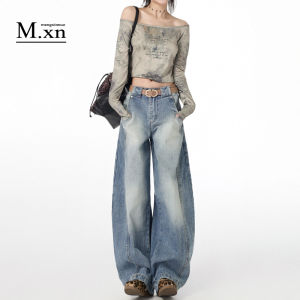 American Retro Wide Leg Denim Jeans Womens High Waist Loose Straight Floor-Length Pants Bamboo Water Saving Wash Casual Style