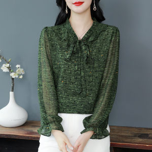 DAIXIANGFEIZI | Áo Blouse Dài Tay Chống Lão Hóa V-Neck Cho Phụ Nữ Mùa Xuân Thu