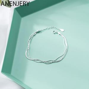 Vòng Chân Nhiều Lớp Mạ Bạc ANENJERY Kiểu Xương Rắn Trang Sức Thời Trang Mùa Hè Dành Cho Nữ Quà Tặng Kèm Dây Xích Đồng Đính Đá Zirconia.
