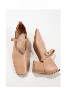 Mts Retro Genuine Leather Mary Jane Shoes Women Soft Sole Medium Heel Buckle Strap Fashionable Flat Mouth Single Shoes