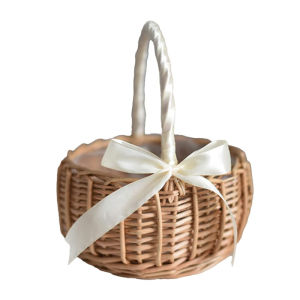 Handmade Storage Rack Woven Flower Baskets Rattan Storage Basket Flower Girl Hand Basket for Household Wedding Decoration