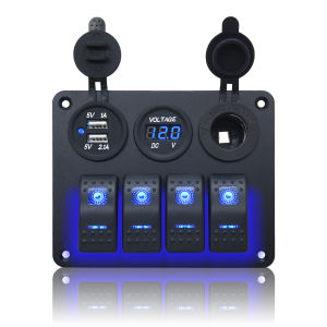 4 Button Rocker Switch Panel Voltmeter USB 3.0 Chargers Light Toggle 12V 24V Boat Car RV Motorhome Accessories