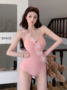 French Style One Piece Swimsuit Backless 3D Flower Design Slimming Tummy Covering Hot Spring Vacation Beach Sand Beachwear