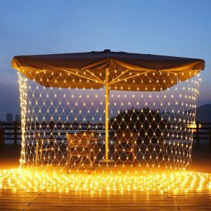 LED net Light 3X2M LED Net Mesh Light Fairy Lights Outdoor Lighting Fishing Net Light Curtain Light Garden Party Wedding Christmas Decoration