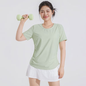 Maxrun Womens Sport T-shirt Slimming Waist Quick Dry Short Sleeve Running Fitness Training Yoga Clothes Large Size Casual Wear