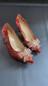 PINKEY P358 Sepatu Hak Tinggi Wanita Pointed Toe Pump Stiletto High Heels Merah Pita Import 8cm