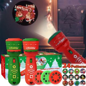 24 Cards Christmas Flashlight Projector Child Torch Lamp Fun Study Toy Early Educational Torch Lamp Xmas GIfts