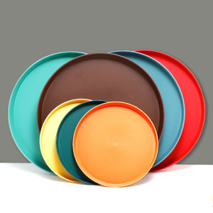 Thickened Melamine Nordic Style Plastic round Tray Bread Pastries Cake Fruit Plate Home Use Cup Kettle Plate Adult Dinnerware