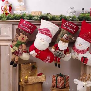 ถุงน่องคริสต์มาสกระสอบของขวัญคริสต์มาสถุงขนมตกแต่งคริสต์มาสสำหรับบ้านมนุษย์หิมะซานตาปีใหม่ถุงเท้าต้นคริสต์มาสตกแต่ง