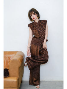 MIUCO | Bộ Áo Không T Tay In Họa Tiết Retro và Quần Ống Rộng