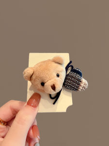 Cute Bear Plush Duckbill Hair Clip Womens Fashionable Plaid Heart Hair Clip Autumn Winter New Style Side Hair Accessory