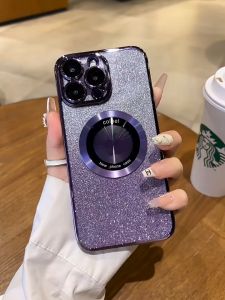 Casing Ponsel Magnetik Lapis Mewah untuk iPhone 15 Pro Max 14 13 12 Pro Max 11 Penutup Berkilau dengan Pelindung Kamera Casing Bening Lembut Aksesoris Silikon