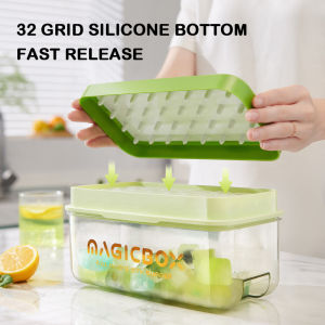 【S.mart】Quick Press Release silicone ice mould tray box 32 grid Ice cube maker QRI04