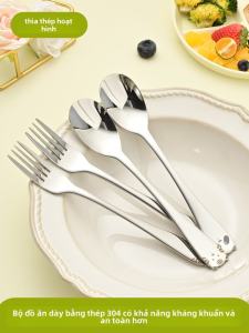 Long-Handled 316 Stainless Steel Fork And Spoon Set for Babies Cute Cartoon Design Baby Feeding Spoon And Fork Dining Utensils