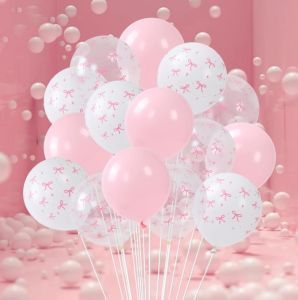 【XZxinzhan】10pcs Pink White Latex Bow Balloons 12inch Bow Theme Birthday Party Balloon Bridal Wedding Decor Girl Birthday Coquette Party Supplies