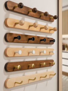 Solid Wood Bronze Wall Hooks Clothes Hanger No Drilling Required Entrance Hall Coat Hooks Storage Organization Home Tools