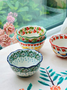 ชามเซรามิคลายดอกไม้สีสดใสสำหรับใช้ทานข้าวแบบใหม่ ขนาดเล็ก สวยงาม ดีไซน์รูปผู้หญิงสาวน่ารัก ชามใส่ซุปแบบน่ารักสำหรับใช้ในบ้าน