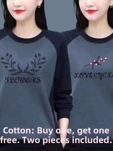 HUAXUNRAN | Cotton Long Sleeve Round Neck T-shirt for Women Autumn Winter Loose Slimming Youthful Large Size Sweater