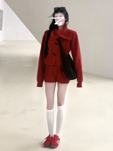 Homecore | Spring Korean Style New Red Knitted Sweater Mini Skirt Set