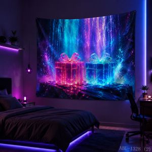 VIKAMA Neon Hồng Xanh Aurora Thác Nước Đầy Sao Giáng Sinh Tấm Thảm - Phòng Ngủ Phòng Khách Trang Trí Ký Túc Xá Polyester Không Dệt