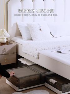 Underbed Storage Box Household With Wheels Double-sided Lid Flat Stackable Organizer Foldable Clothes Toy Storage Box