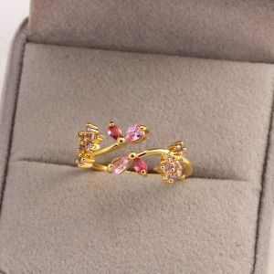 Sparkling Colorful Dazzling CZ Finger Flower Rings For Women Luxury Bow Pink Zircon Ring Wedding Jewelry For Wife & Girlfriend