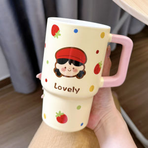 Ceramic Coffee Mugs for Couples with Lid Straw Womens Large Capacity Home Use Breakfast Cup High Aesthetic Value Water Cup