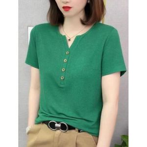 HUAXUNRAN | Fashionable Youthful V-Neck Summer T-Shirt for Women