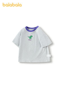 เสื้อยืด Balabala เด็กผ้าฝ้ายแห้งเร็วพิมพ์ลายไดโนเสาร์สำหรับฤดูร้อน2025เด็กผู้ชาย