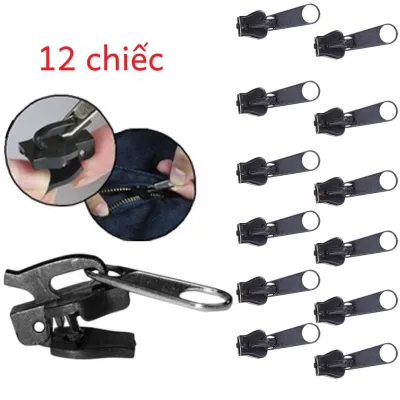 Bộ Sửa Khóa Kéo Đa Năng 12 Món 3 Kích Cỡ Tự Khóa Thay Thế Răng Khóa Kéo Dùng May Vá Quần Áo Nhựa ABS Màu Đen